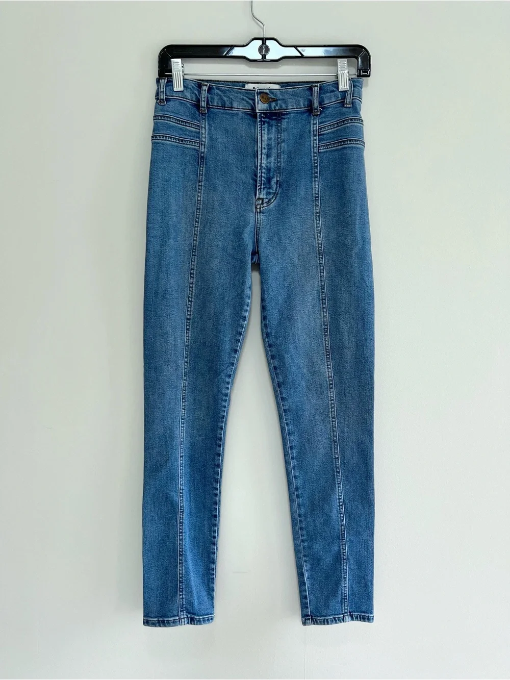 Reformation High Rise Skinny Leg Jeans in Rhine Med Blue Wash (PO# 9843), sz 27